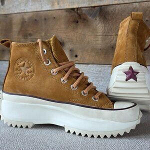 Converse Run Star Hike Platform High Top Tan Leather Lug Sole Mens 6 Womens 7.5